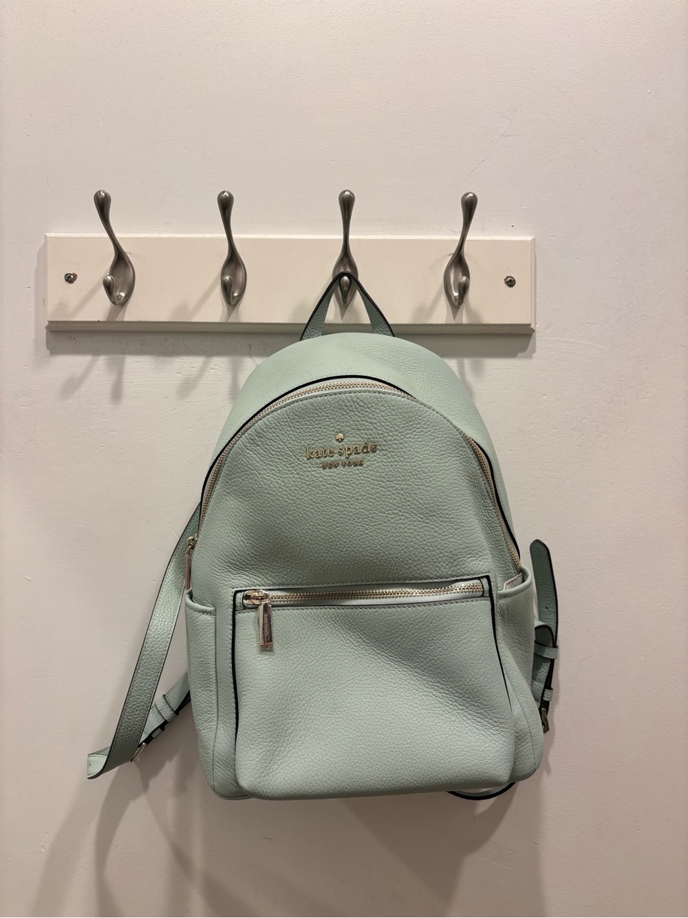 kate spade Mint Green Pebbled Leather Backpack with Gold Hardware
